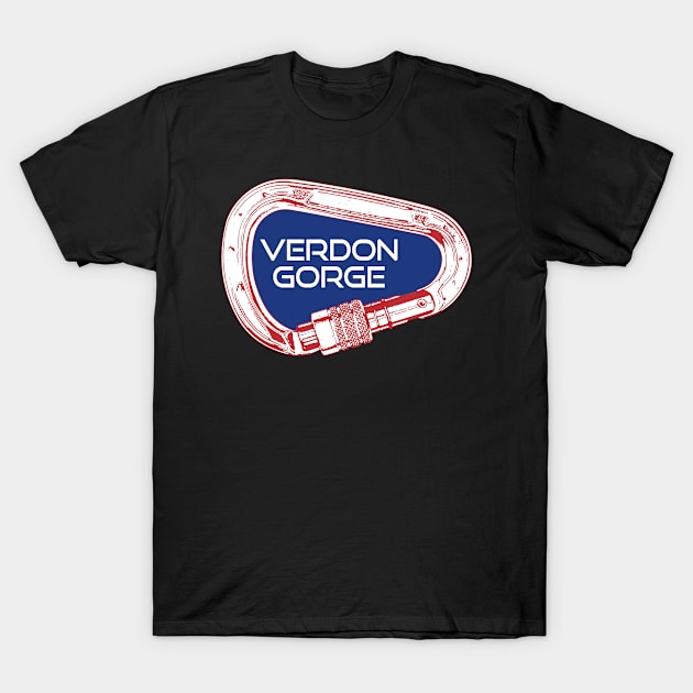 Verdon Gorge France Rock Climbing Carabiner T-Shirt by esskay1000